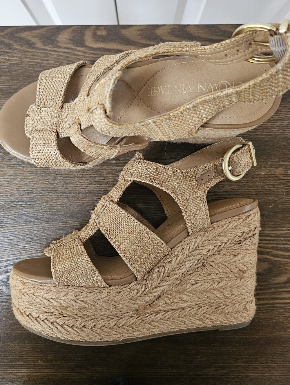 Women's Crown Vintage Raffia Platform Espadrille Wedge Sandals Size 6